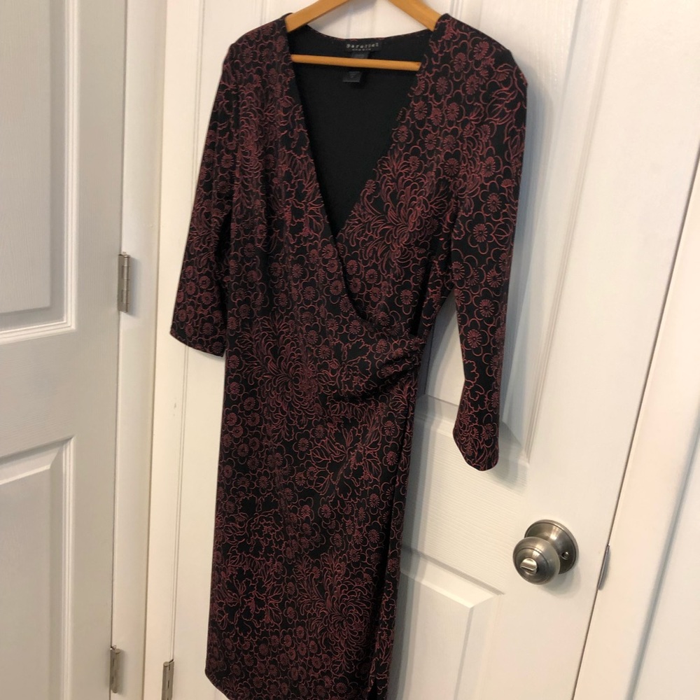 Faux Wrap Dress Size M Black Red Floral